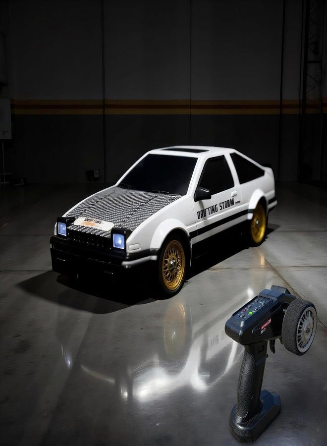 Bhavenu - High Speed 30 KM/H Hobby Grade RC Drift Car LED Headlights & Taillights | 2.4GHz Remote Controller with Throttle Control | Includes 4 Traffic Cones + 4 Extra Wheels | Suitable 6+ Ages - Image 1